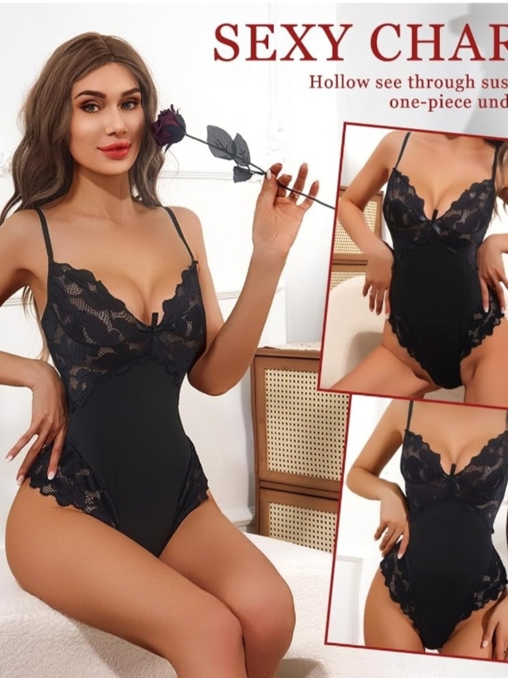 Sexy Lace Teddy Bodysuit - Black